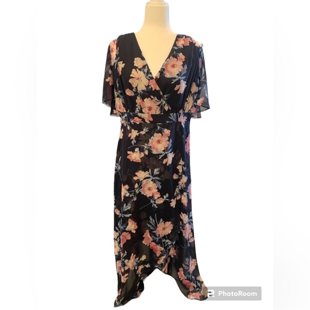 Jessica Howard Black and Pink Floral Midi Dress